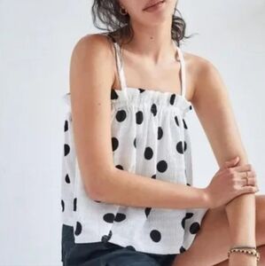 Anthropologie Current Air Polka Dot Swing Top Size Large Black and White